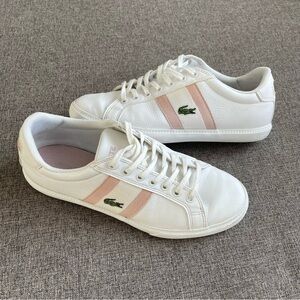 Lacoste White Sneakers with Pink Stripes